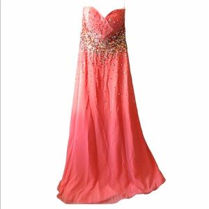 Pink Coral Prom Dress Strapless with Chiffon Bead Tiffany Designs